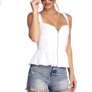 Windsor White Peplum Blouse with Zipper